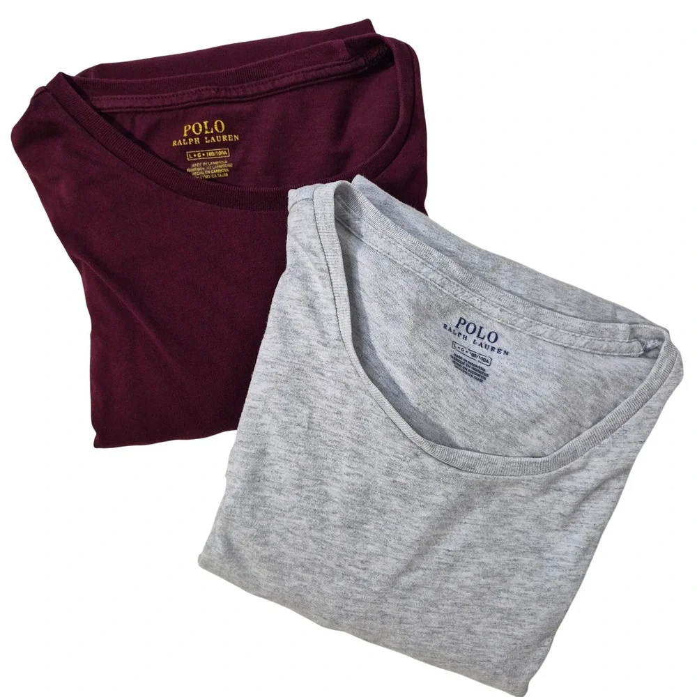 Lot 2 Polo Ralph Lauren Long Sleeve T-Shirt Men L Burgundy Grey Classic Heritage